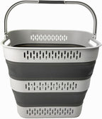 SAMMART 40L (10.5 Gallon) Collapsible Plastic Laundry Basket with Handles - Foldable Pop Up Storage Container/Organizer - Portable Laundry Hamper - Space Saving (1, Grey)
