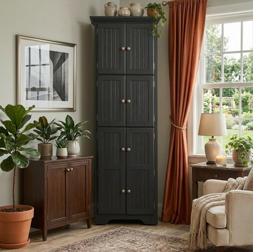 Corner Storage Cabinet 72" H Wooden Kitchen Pantry with 8 Doors, Freesta...