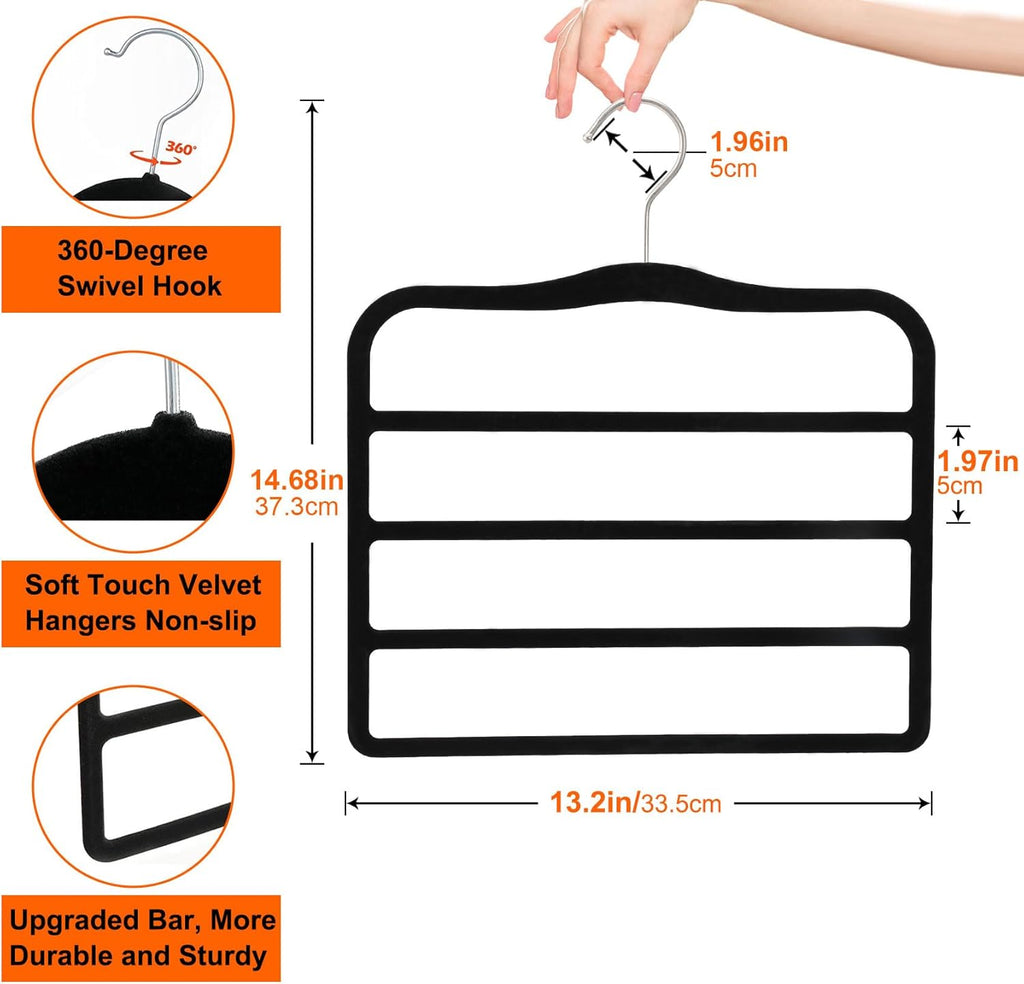 Closet Organizers and Storage,2 Pack Pants Hangers Space Saving,Velvet Hangers, Dorm Room Essentials for College Students Girls Boys Guys,Non Slip Organization and Storage Scarf Jeans Hangers