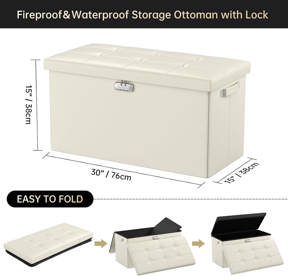 DocSafe Storage Ottoman Bench with Lock,Fireproof 30 Inches Folding Bench Foo...