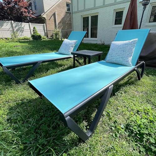 Domi Aluminum Pool Lounge Chair Outdoor Set of 2 Chaise Lounge Outdoor | Whee...