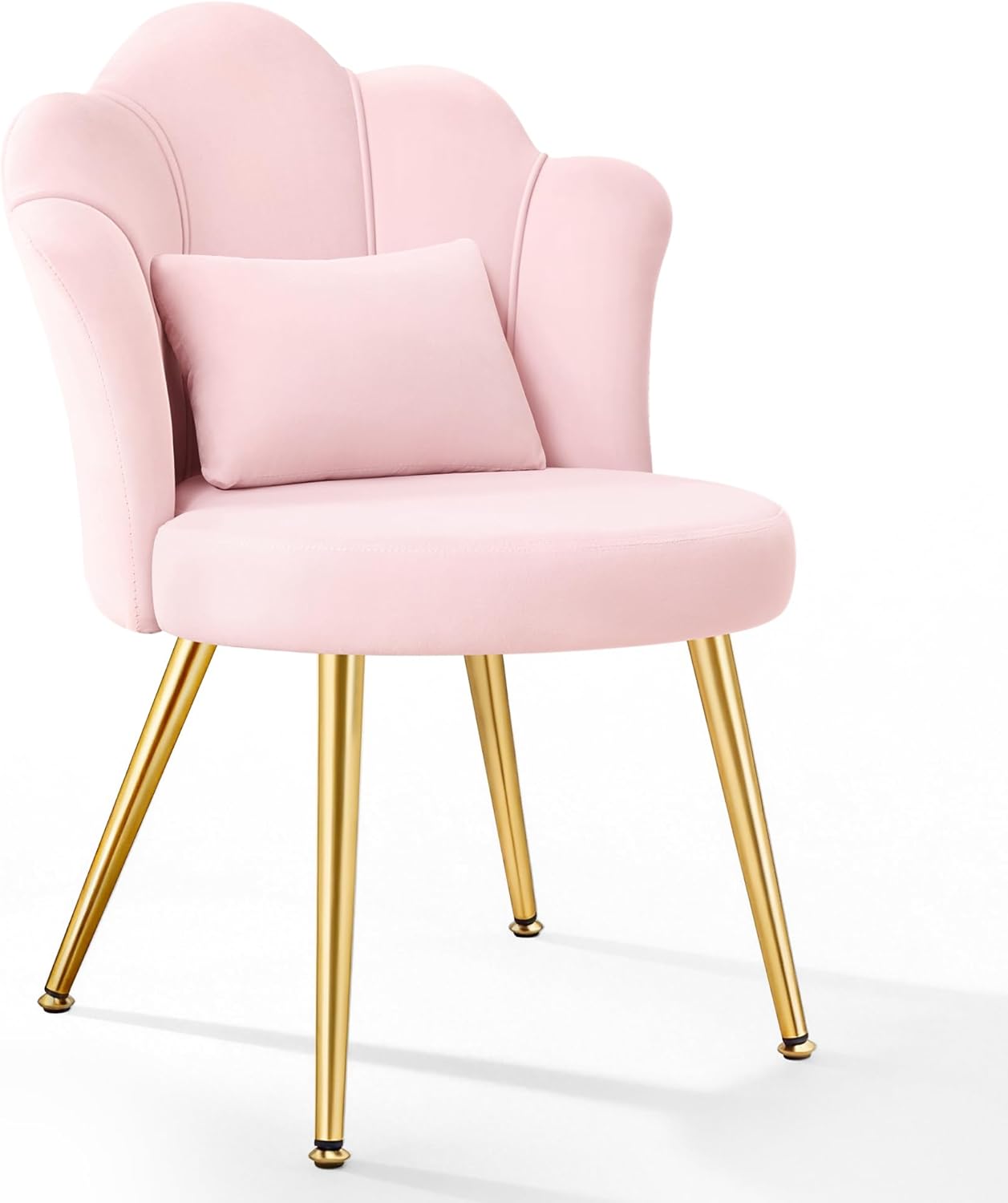 BestGlory Petal Makeup Vanity Chair with Back, Flower Chair Comfy No Wheels for Girls Women, Makeup Chair with Golden Metal Legs & Lumbar Pillow for Living Room/Makeup Room/Bedroom/Home Office - Pink