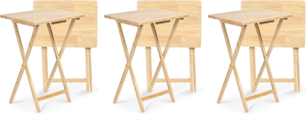 PJ Wood - Rectangular Folding TV Trays Set - Natural 6-Piece | Solid Construction, 14.57 in W x 19.09 in L x 26 in H, Compact Storage, Flat Tabletop, Modern Style