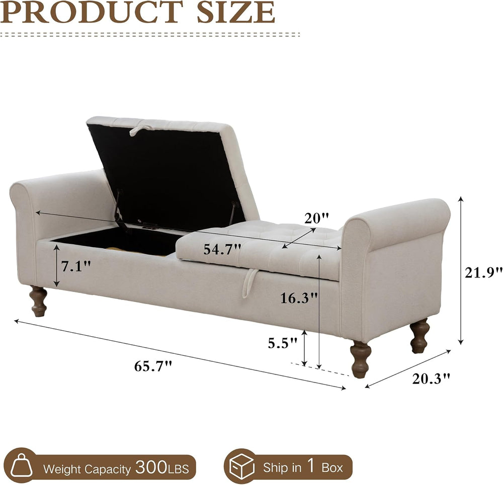 Chifee & Vingol 65" Storage Ottoman Bench Upholstered End of Bed Ben...