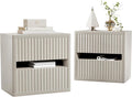 Dripex Fluted Nightstand Set of 2 with Drawers Storage, Large Wide Wood Night Stand Bedside Tables for Bedroom, Mid-Century Modern Bed Side Table, End Tables for Living Room Sofa Couch, Gray Oak