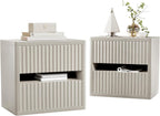Dripex Fluted Nightstand Set of 2 with Drawers Storage, Large Wide Wood Night Stand Bedside Tables for Bedroom, Mid-Century Modern Bed Side Table, End Tables for Living Room Sofa Couch, Gray Oak