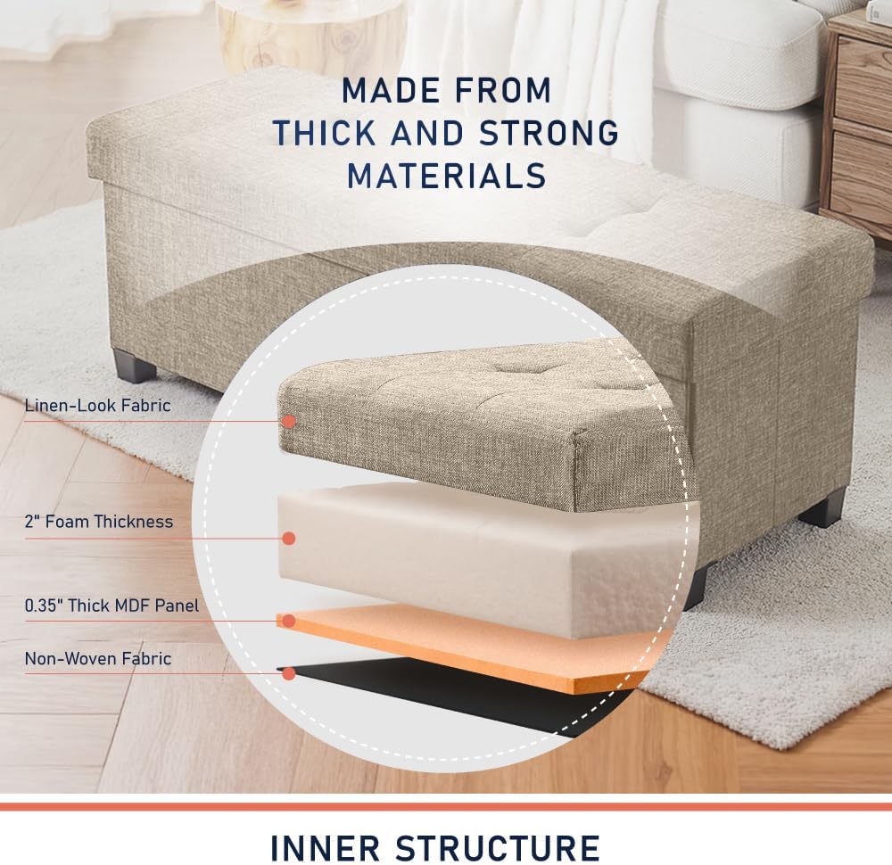 Ornavo Home 43 Inch Storage Ottoman, Large Storage Bench, Ottoman with Storag...