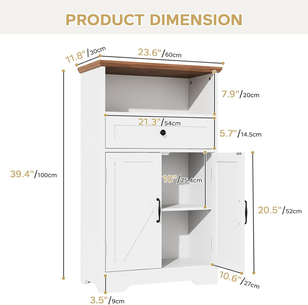 Floor Cabinet, Farmhouse Storage Cabinet with Barn Doors and Drawer, 11.81&qu...