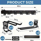 48" Industrial-Grade Wall-Mounted Garage Tool Organizer Heavy-Duty Steel Frame with Capacity Adjustable Swivel Hooks with Dual Shovel Holders for Yard Tools, Trimmers, Ladders& Garage Storage