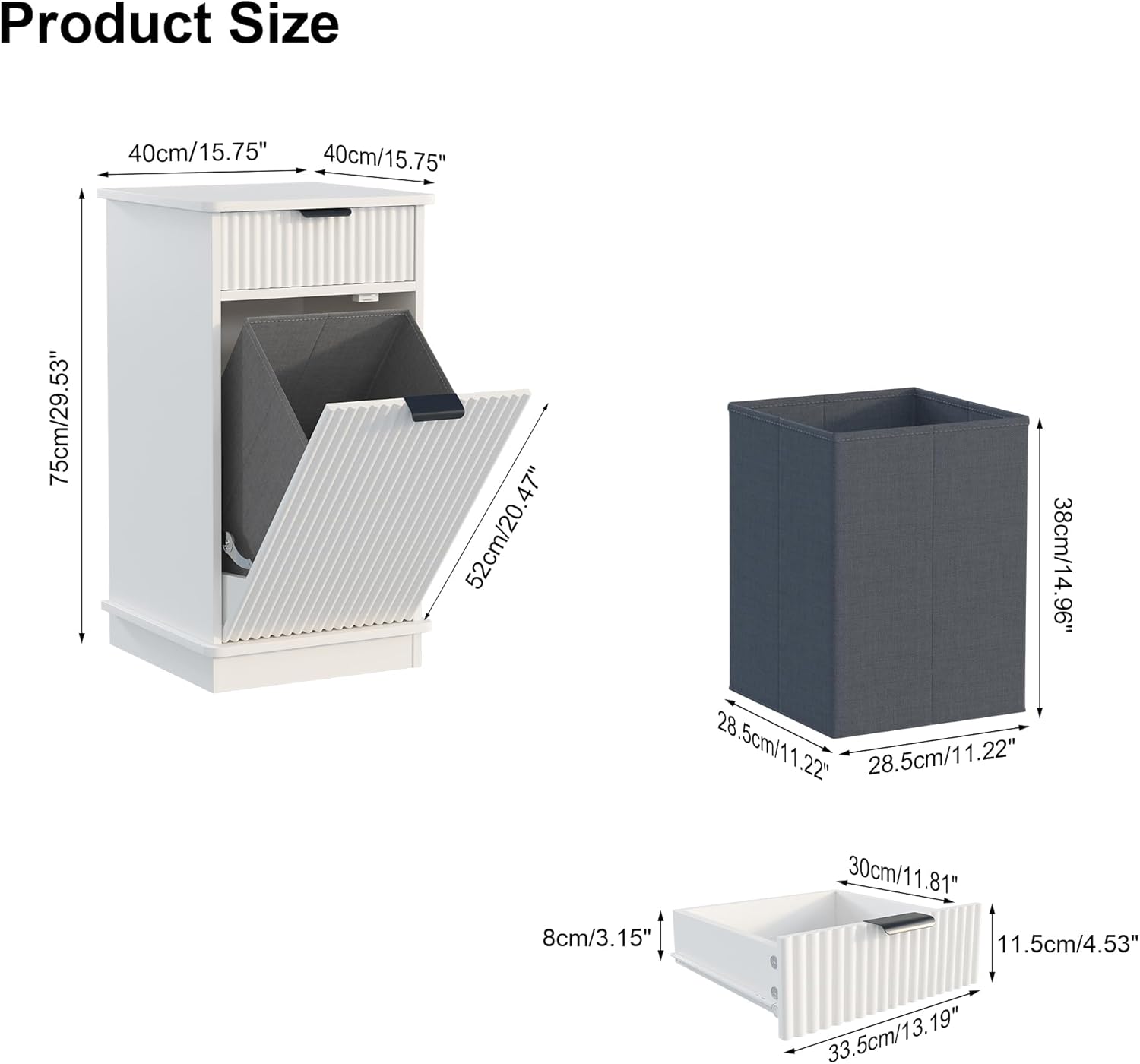 White Tilt Out Laundry Hamper Cabinet Hidden Laundry Hamper Cabinet with Drawers and Baskets for Bathroom Hamper with Storage for Kitchen Bedroom,16x16x30in