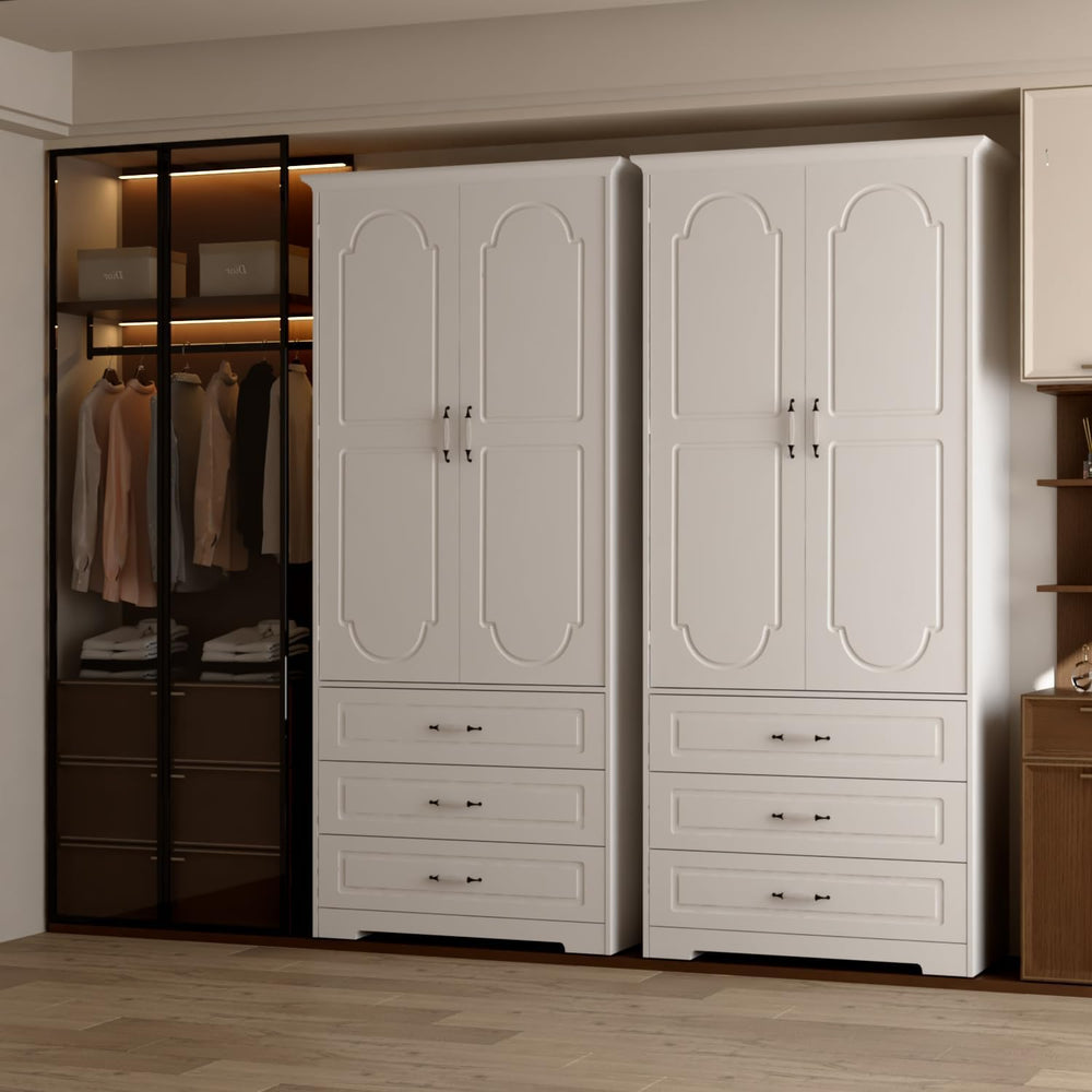 FJTJBSI Armoire Wardrobe Closet with 3 Drawers and LED Light 72" Wooden ...