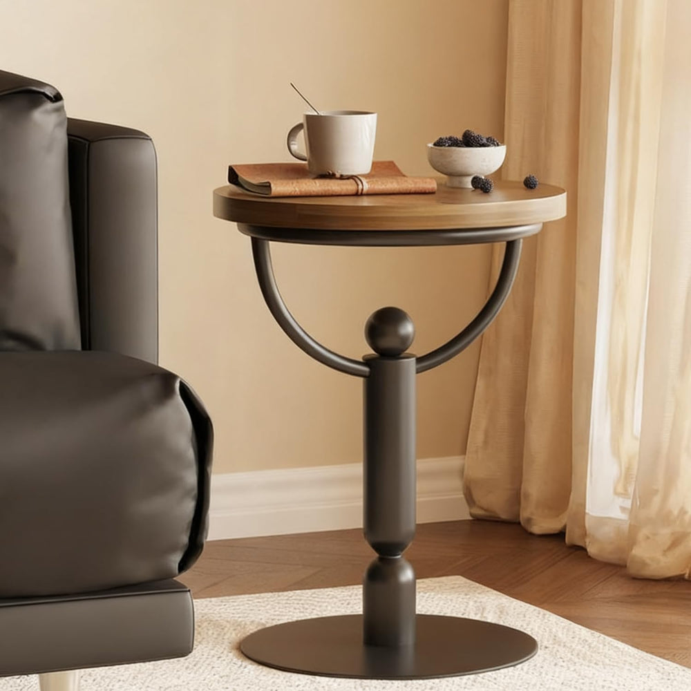 YUNMUARY-Modern Side Tables Living Room, Black Round End Table, Mid Century E...