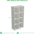 8-Cube Storage Shelf Bookcase - Wooden 4-Tier Floor Standing Open Bookshelf, Modern TV Stand up to 55 Inchs for Home and Office, Warm White