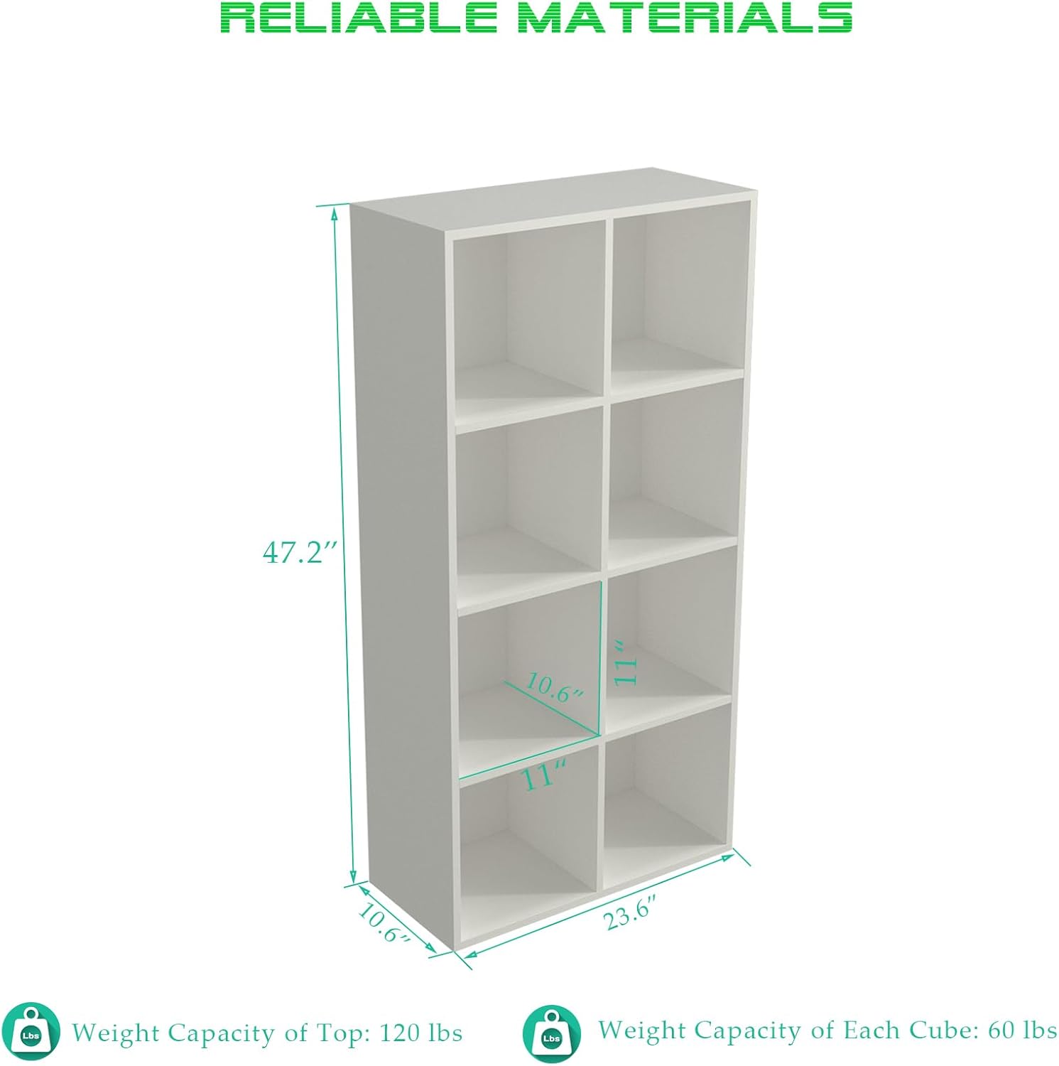 8-Cube Storage Shelf Bookcase - Wooden 4-Tier Floor Standing Open Bookshelf, Modern TV Stand up to 55 Inchs for Home and Office, Warm White