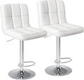DUMOS Bar Stools Set of 2, Armless Adjustable Swivel Barstools, PU Leather Hydraulic Kitchen Counter Height Bar Stools, Thickened Seat Cushion Square Island Barstools with Back, White