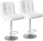 DUMOS Bar Stools Set of 2, Armless Adjustable Swivel Barstools, PU Leather Hydraulic Kitchen Counter Height Bar Stools, Thickened Seat Cushion Square Island Barstools with Back, White