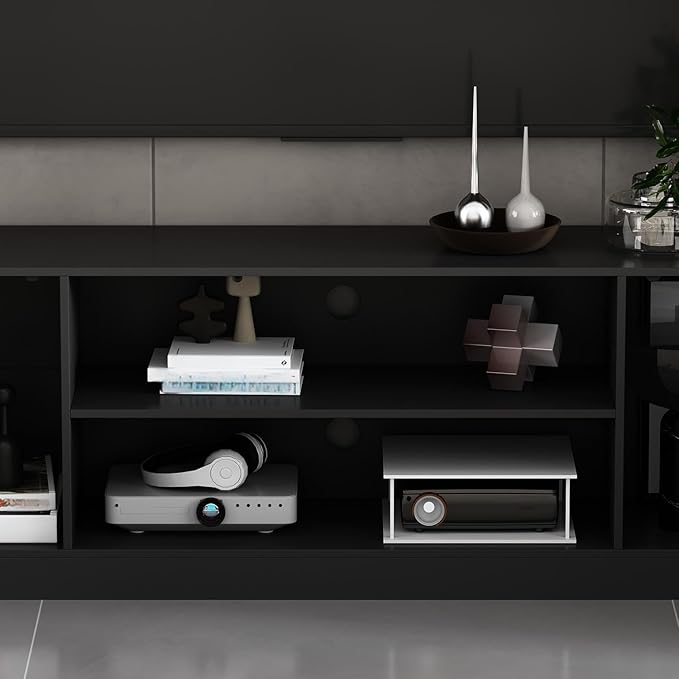 81.1" Large TV Stand with Bookshelves for TVs up to 60", Wall Unit Entertainment Center with Doors, 9 Open Shelves and Cable Holes, Media Console Cabinet for Living Room, Black