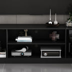 81.1" Large TV Stand with Bookshelves for TVs up to 60", Wall Unit Entertainment Center with Doors, 9 Open Shelves and Cable Holes, Media Console Cabinet for Living Room, Black