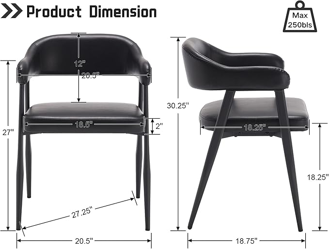 HNY Modern Dining Room Arm Chairs Set of 4, Retro Faux Leather Upholstered Ba...