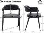 HNY Modern Dining Room Arm Chairs Set of 4, Retro Faux Leather Upholstered Barrel Dining Chairs with Arms Mid-Century Black Accent Chair with Metal Legs, Open-Back Kitchen Side Chair for Living Room