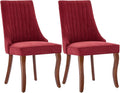 Linen Dining Chairs Set of 2，Fabric Channel Tufted Kitchen Chairs, Upholstered Accent Chairs with Curved Solid Wood Legs, Comfortable Dining Chair for Dining Room, (Burgundy, 2pc)
