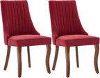 Linen Dining Chairs Set of 2，Fabric Channel Tufted Kitchen Chairs, Upholstered Accent Chairs with Curved Solid Wood Legs, Comfortable Dining Chair for Dining Room, (Burgundy, 2pc)