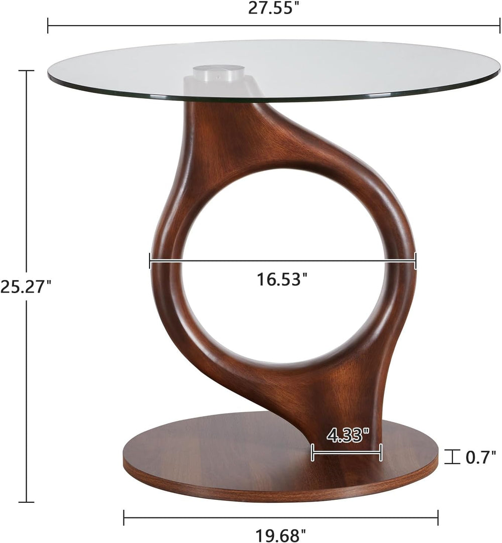 27.5” Large Glass End Table, Round Side Tables with Tempered Glass Tabletop, ...