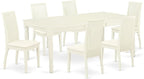 East West Furniture DOIP7-LWH-C 7 Piece Kitchen Table Set Consist of a Rectangle Dining Table with Butterfly Leaf and 6 Linen Fabric Upholstered Dining Chairs, 42x78 Inch, Linen White