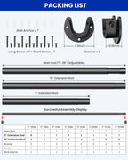Closet Rods for Hanging Clothes, 17 to 159 Inches Stepless Adjustable Metal Closet Rod, 1.3 Inches Heavy Duty Clothes Hanging Rod for Closet Wardrobes Laundry RV, Black