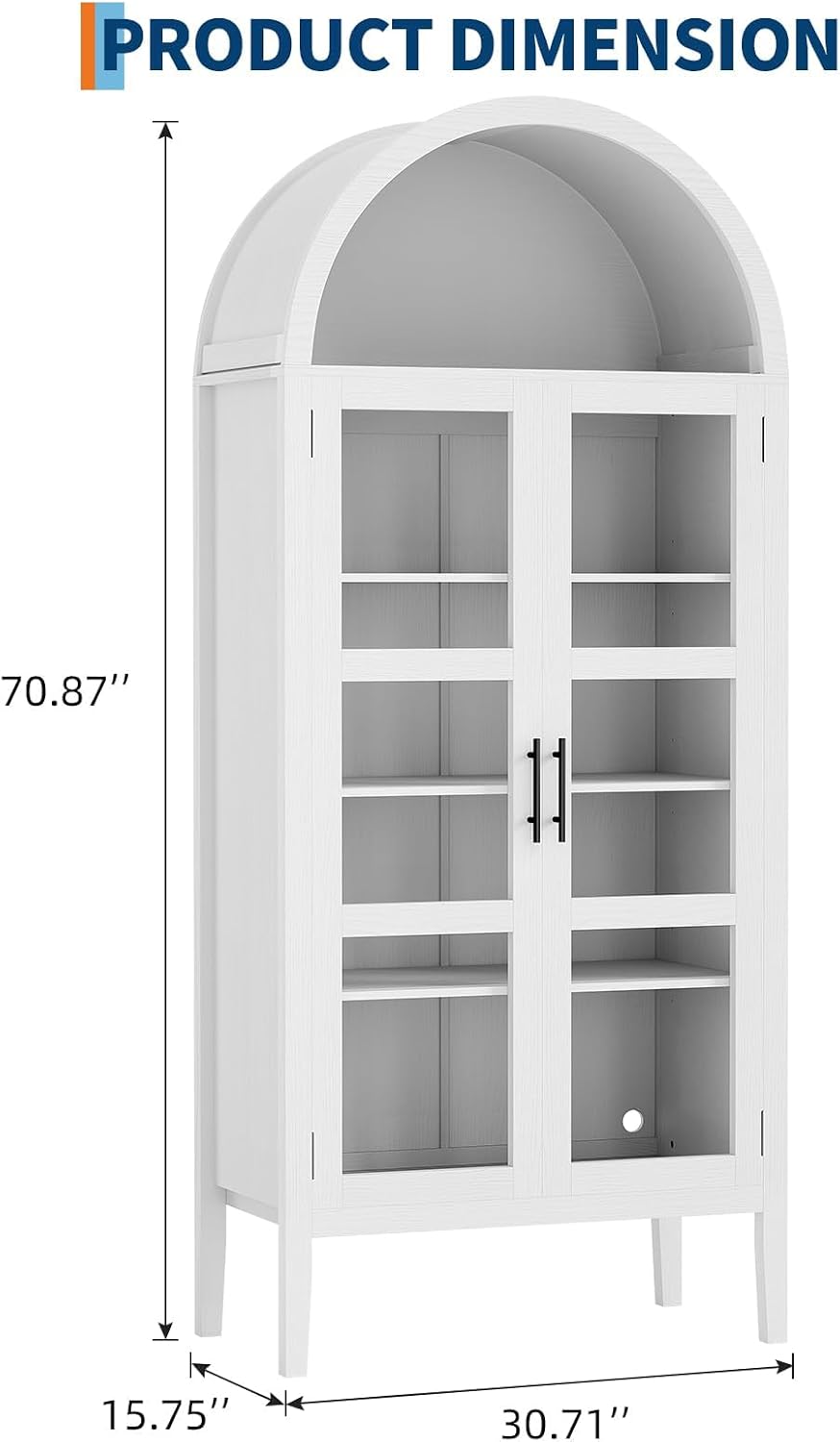 GarveeHome 70 in Tall Arched Kitchen Pantry Cabinet with LED Lights, Modern W...