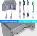 Toothbrush Holder Wall Mounted with Cover for Bathroom, 2 Slots Toothbrush Storage Organizer for Shower, Self Adhesive Toothbrush Hanger Rack for Dorm, Cabinet (Grey)