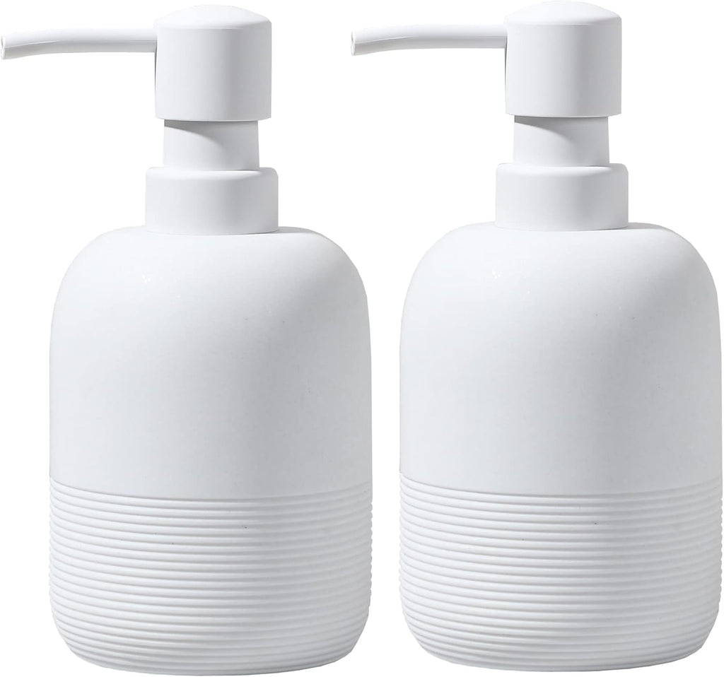 White Soap Lotion Dispenser with A Spare Pump,Liquid Hand Soap Dispenser Sets for Bathroom Countertop,2pcs/Set Soap Dispenser for Kitchen