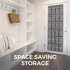 Over the Door Hanging Shoe Organizer, 24 Breathable Mesh Pockets, Closet Rack Storage Holder, Stay in Place Hooks Hang on Closets, Hanger Holds Up to 40 lbs for Shoes, Accessories, Gray