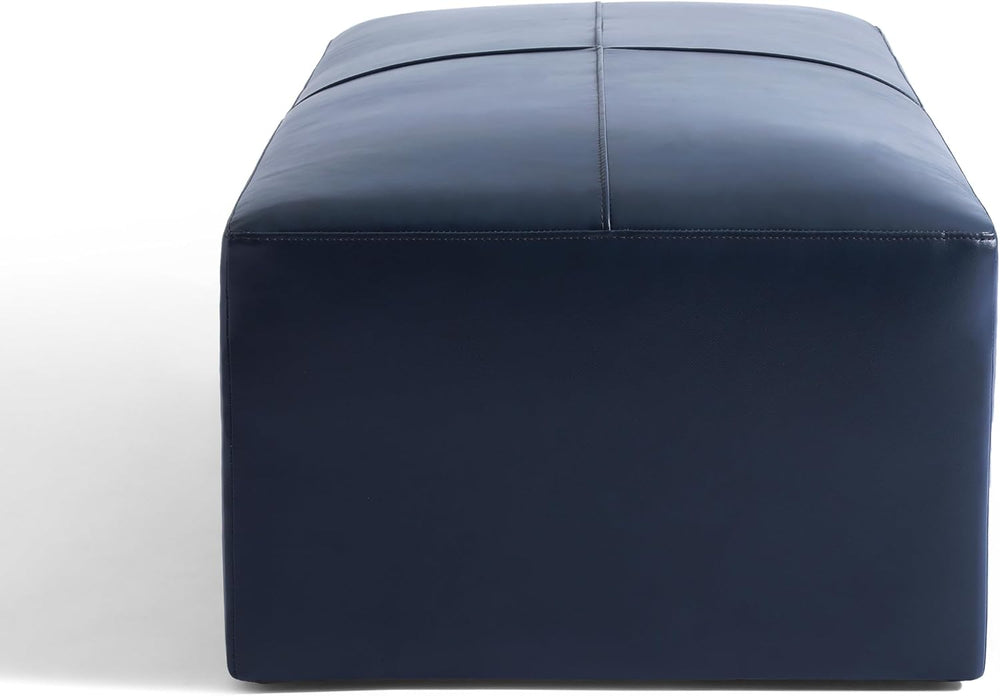 Genuine Leather Ottoman Bench, Upholstered Ottoman Table with Solid Wood Fram...