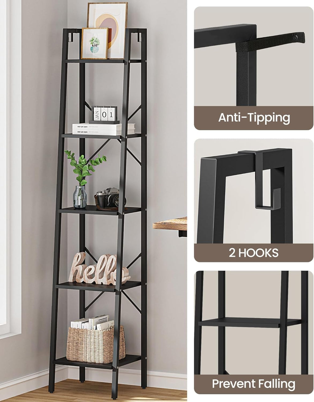 Hzuaneri Ladder Shelf, Bookshelf, Freestanding Corner Storage Shelf