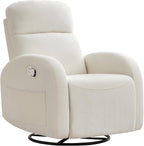 Manual Nursery Glider Recliner,Rocker Recliner Chair, Small Recliner Chair | Small Recliners for Small Spaces, 360° Swivel, 30° Rocker, Lumbar Support,2 Pockets, Chenille Cream White