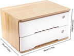 2-Tier Desktop Storage Box with Lockable Drawer, Wooden Desk Organizer for Office Supplies, Flat File Cabinet, Minimalist Design for Home & Office Use(Original Wood+White)