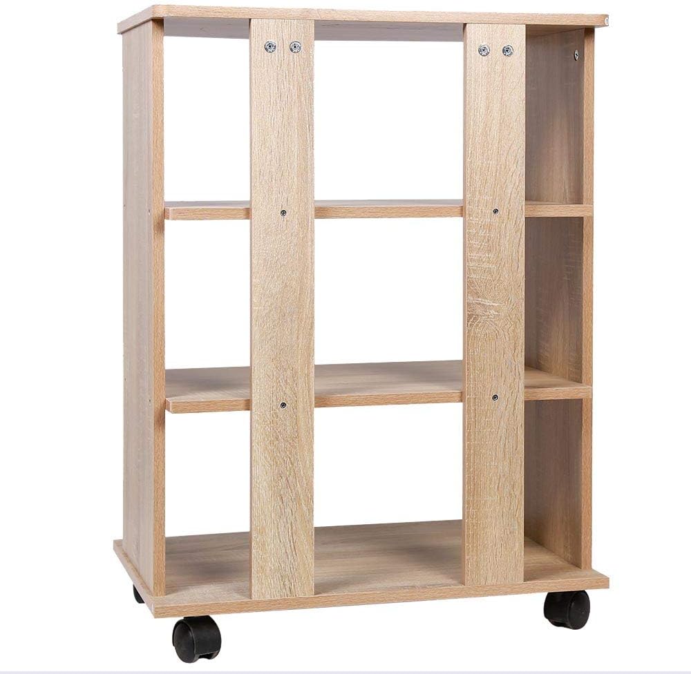 BAKAJI MDF Wood TV Unit with 3 Shelves for Video Games DVD and 4 Wheels Cabinet Trolley TV Stand Modern Design Size 60 x 45 x 80.5 cm (Oak)