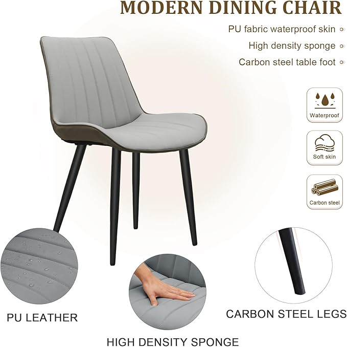 Dining Chairs Set of 8, Leather Modern Kitchen & Dining Room Chairs, Comfortable Upholstered Kitchen Chairs with Metal Legs Armless Side Chairs for Kitchen Restaurant, Light Grey & Dark Grey