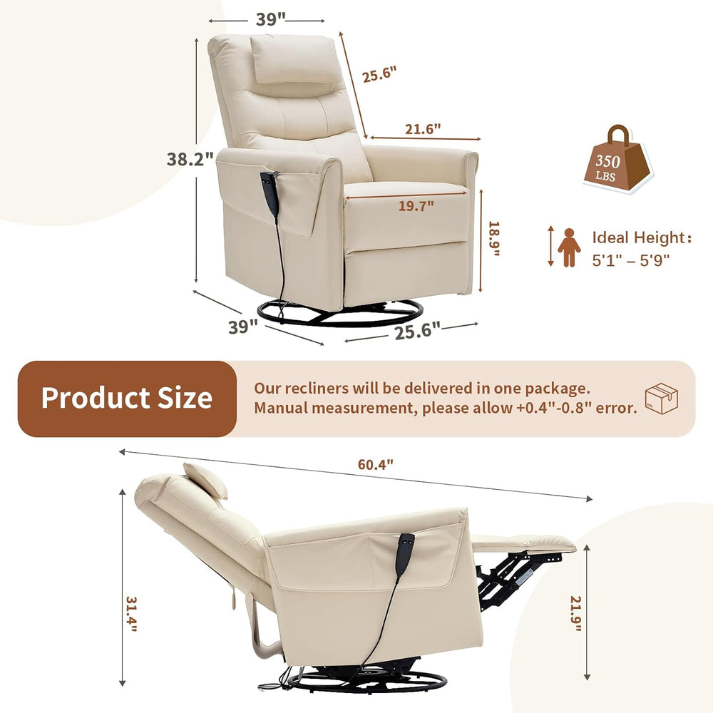 AIRSKY Genuine Leather Power Swivel Rocking Recliner Chair for Adults | Recli...