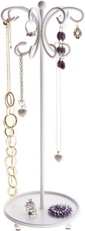 Angelynn's Sturdy Long Necklace Holder Organizer Tall Tabletop Pendant Display Stand, Freestanding Jewelry Tree, Ava White 6" Wide x 16 1/2" Tall