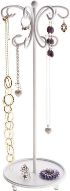 Angelynn's Sturdy Long Necklace Holder Organizer Tall Tabletop Pendant Display Stand, Freestanding Jewelry Tree, Ava White 6" Wide x 16 1/2" Tall
