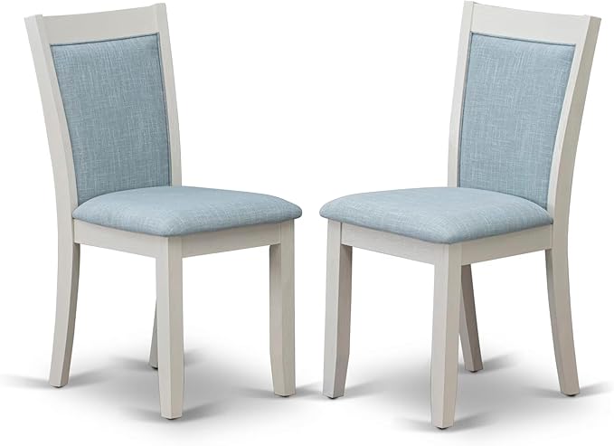 East West Furniture V027MZ015-5 5 Piece Kitchen Table & Chairs Set Includes a Rectangle Dining Table with V-Legs and 4 Baby Blue Linen Fabric Parson Chairs, 40x72 Inch, Multi-Color