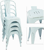 Devoko Metal Indoor-Outdoor Chairs Distressed Style Kitchen Dining Chairs Stackable Side Chair with Back Set of 4 (Blue)