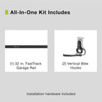 Rubbermaid FastTrack Garage Storage Bike Storage Kit, 3 Piece, All in One Rail Hook Kit Organizer, Heavy Duty Organization for Home/Garage/Wall/Shed