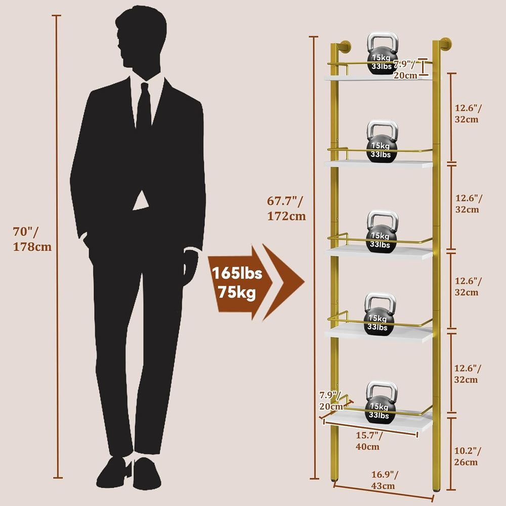 YMYNY 5-Tier Wall Mounted Wine Racks 16.93x7.87x69.68 White & Gold HWR001...