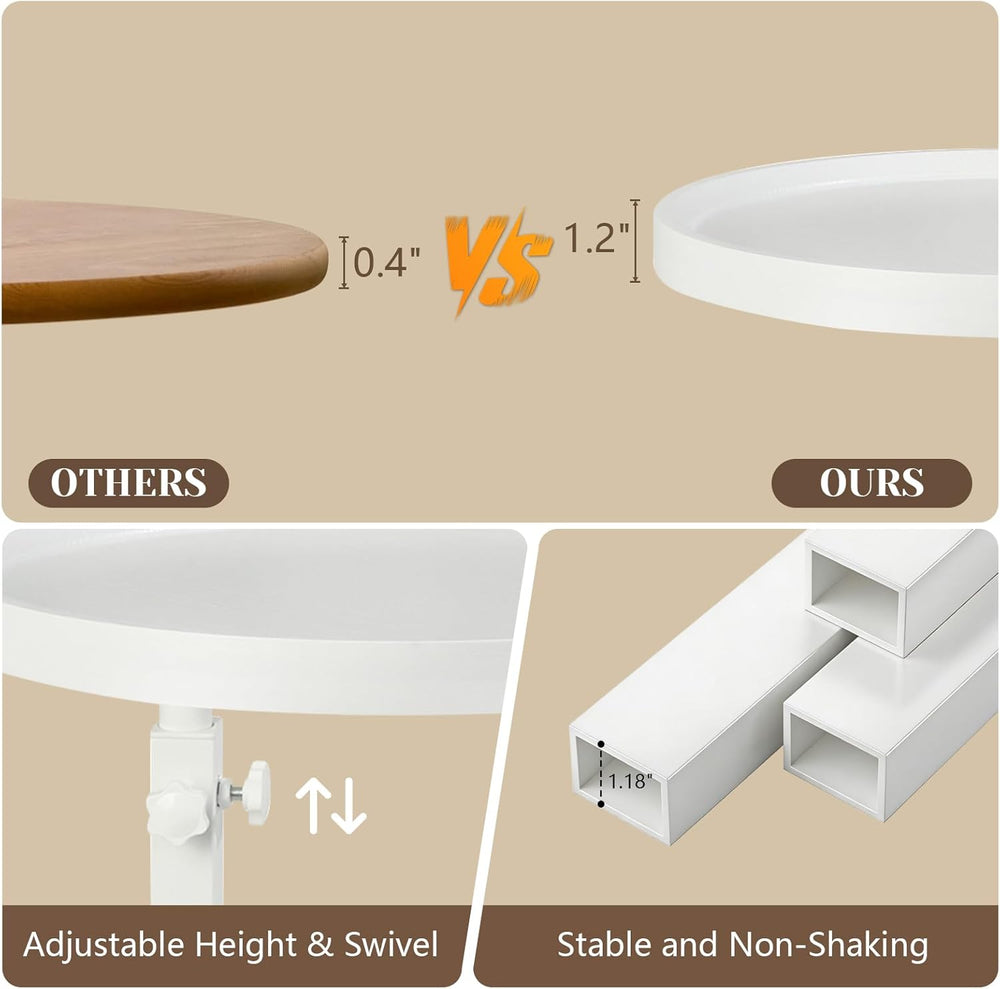 YYW C Shaped End Table Adjustable Height, 360°Swivel TV Tray Table for Small ...