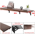 IAE Wall Mounted Folding Table with Pine Wood,48" x 16" Floating Wall Desk,Laundry Folding Table with Shelf Brackets,Fold Down Desk Shelf,Folding Workbench for Home,Dining,Laundry Room,Kitchen,Brown