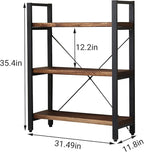 Natural Real Solid Wood Bookcase,3 Tier Metal and Wood Open Book Shelf Storage Farmhouse Wide Etagere Bookcase for Office Living Bedroom