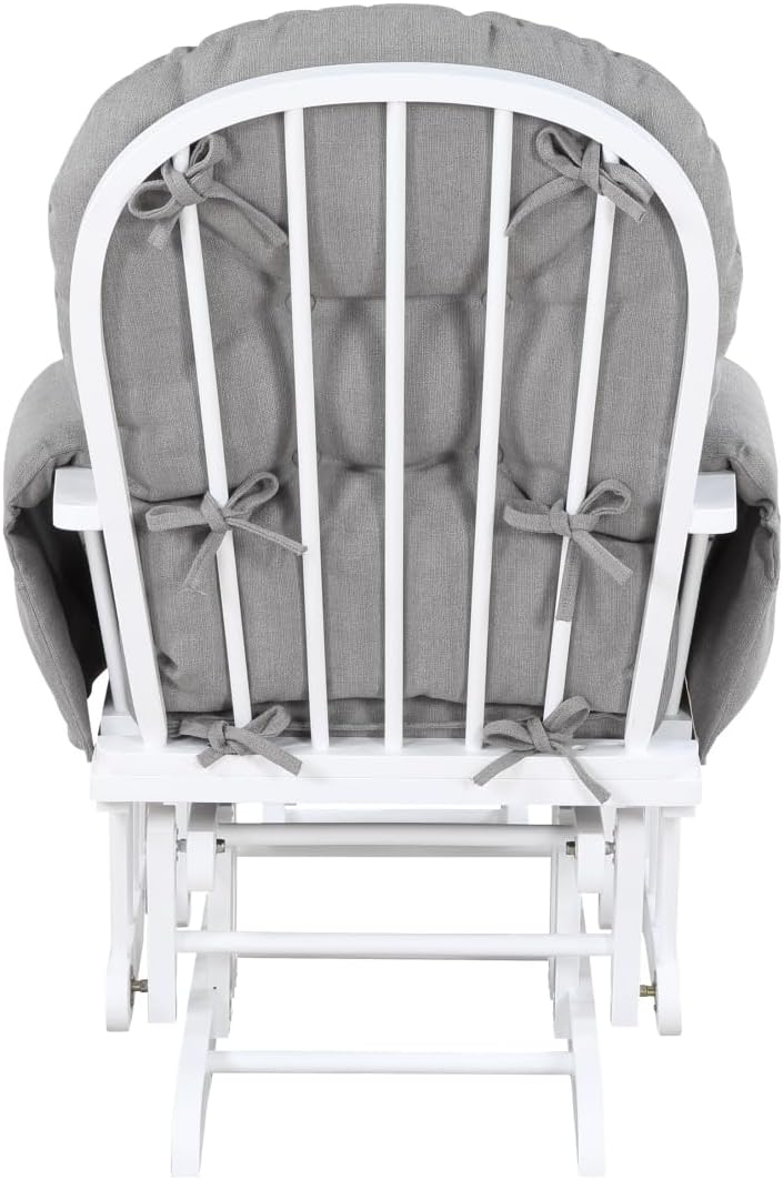 Glider and Ottoman White Wood and Oyster Fabric